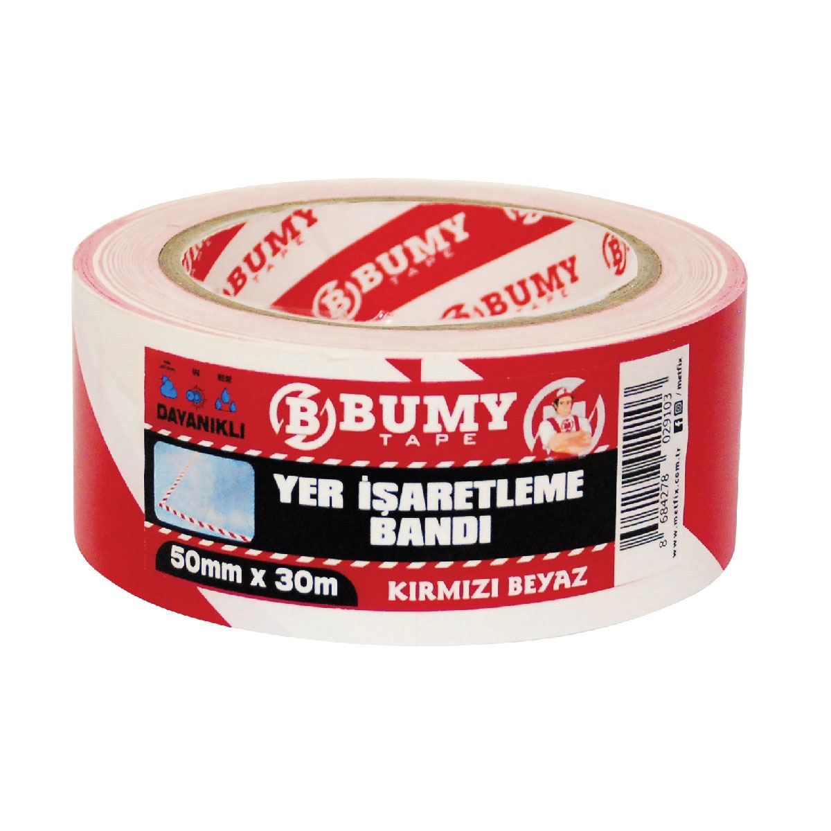 BUMY MFX9103 YER ISARETLEME BANDI 50 MM X 30 MT KIRMIZI BEYAZ